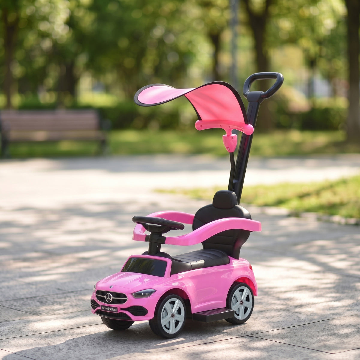 Porteur Enfants 3 en 1 Mercedes-Benz sous Licence, Garde-Corps, Espace de Rangement, Klaxon, 83x40x90cm, Rose-1