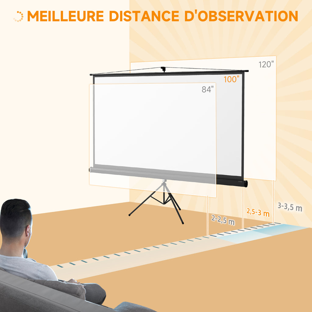 Écran de projection 100 pouces avec support trépied hauteur réglable, écran 4K HD 16:9-6