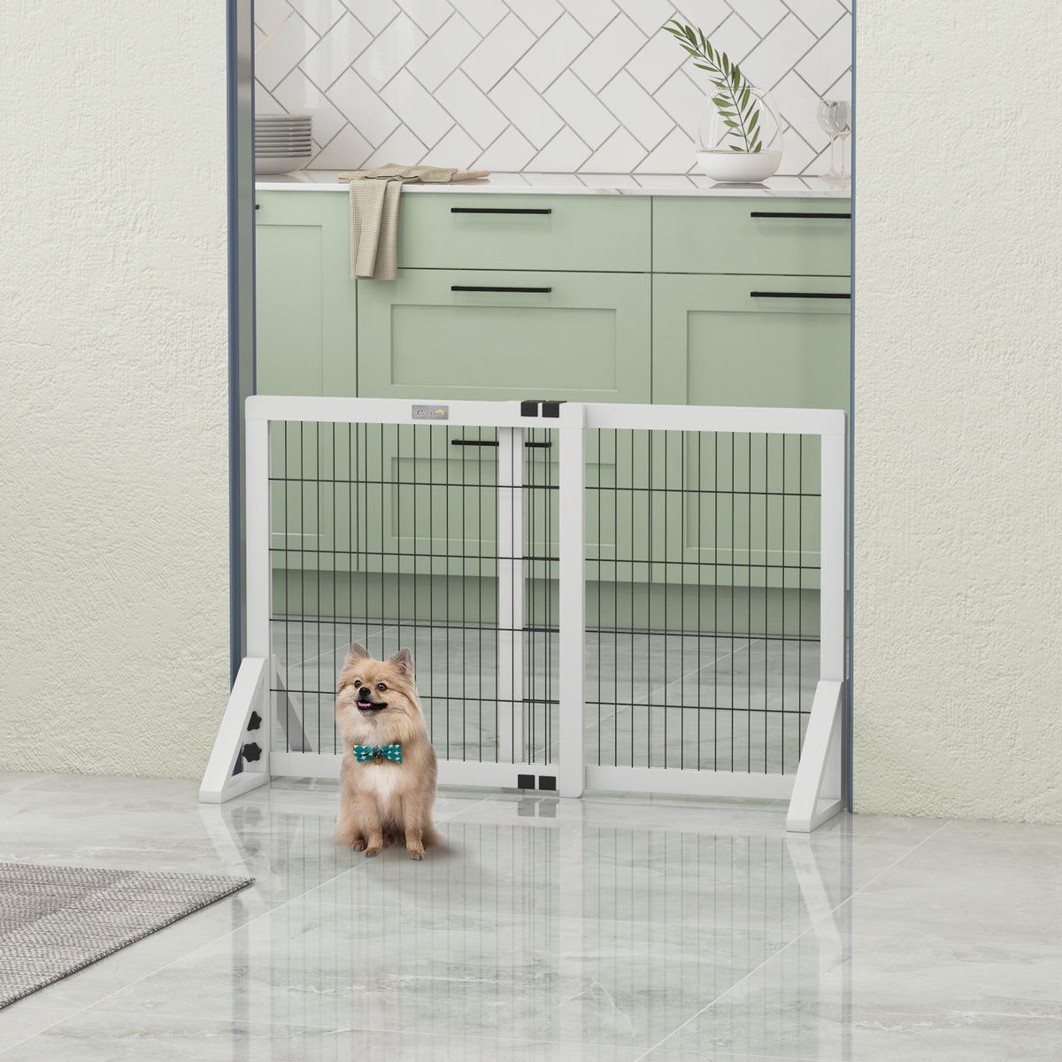 Barrière de sécurité pour chien barrière de protection à 2 panneaux largeur réglable 63-106 cm en bois acier blanc-9