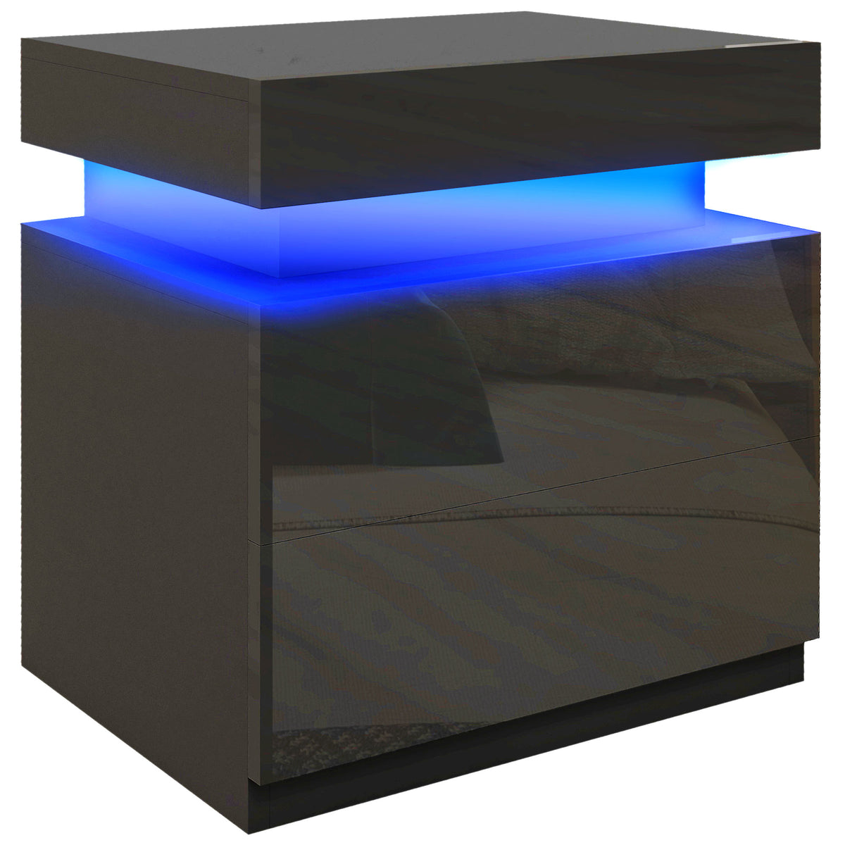 Table de chevet table de nuit lumière LED RVB panneau haute brillance avec 2 tiroirs pour salon chambre à coucher noir-0