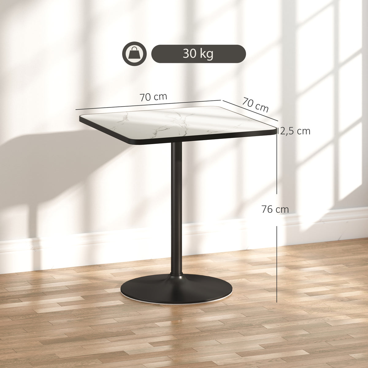 Table à manger pour 4 personnes table de cuisine style moderne avec plateau effet marbre et base ronde, 70 x 70 cm, blanc-2