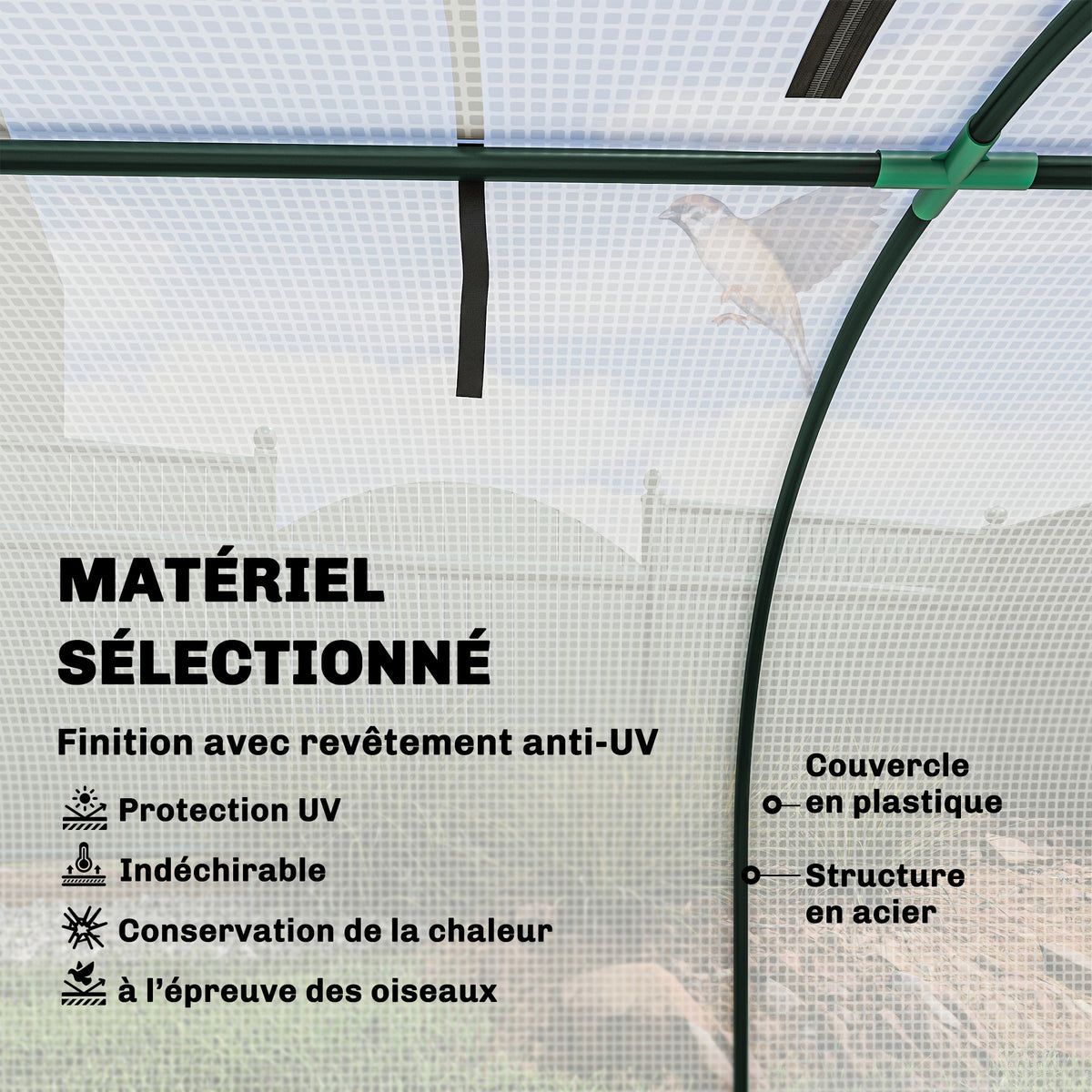 Mini Serre de Jardin Serre à tomates 3L x 1l x 0,8H m Acier PE Haute densité 140 g/m² Anti-UV 3 fenêtres Blanc-3