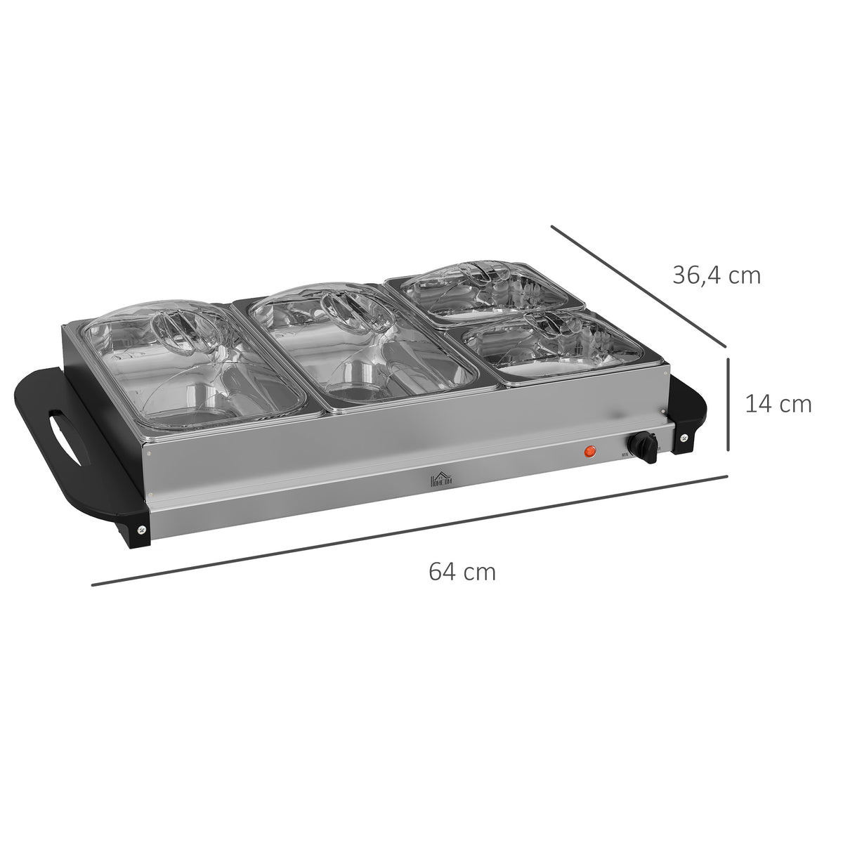 Chauffe-plats électrique acier inoxydable 300 W capacité 2 x 2,4 L et 2 x 1 L plaque chauffante et températur réglable-2