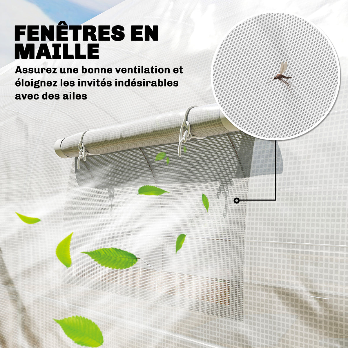 Serre tunnel de jardin 24m², serre de jardin tunnel avec portes et 12 fenêtres avec moustiquaires, 295x798x199cm, blanc-3