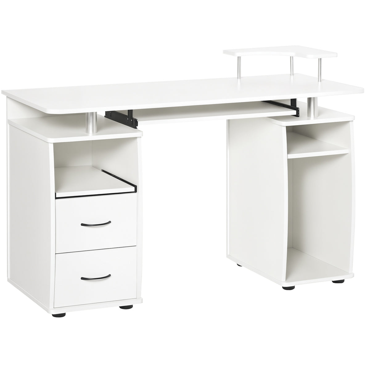 Bureau informatique multimédia multi-rangements 120L x 55l x 85H cm en bois blanc-0