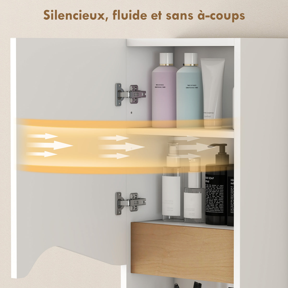 Armoire murale de salle de bain avec porte à fermeture douce, étagère réglable et compartiment ouvert, 30x17x67cm, blanc-6