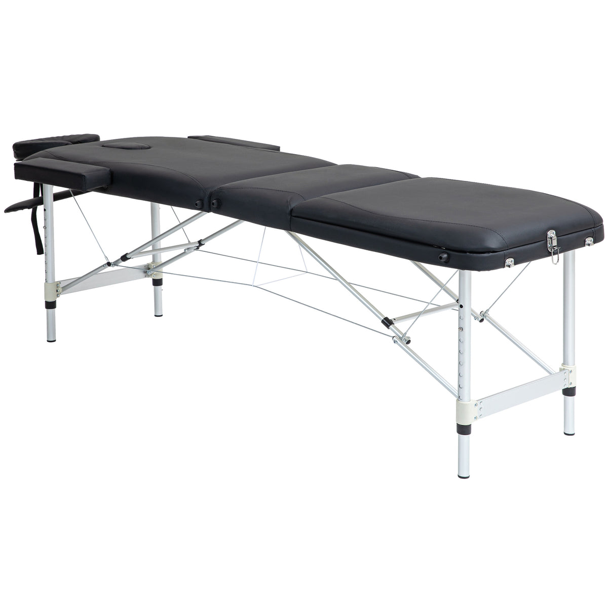 Table de Massage Lit de Massage à 3 Zones Pliante 225kg Coins Arrondis Hauteur 61-84 cm 215x81cm Noir-0