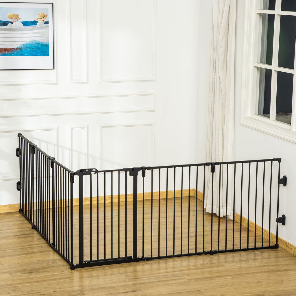Barrière de sécurité barrière de protection cheminée parc enclos chien pliable modulable 6 panneaux avec porte sans perçage 362,5 x 76 cm noir-9