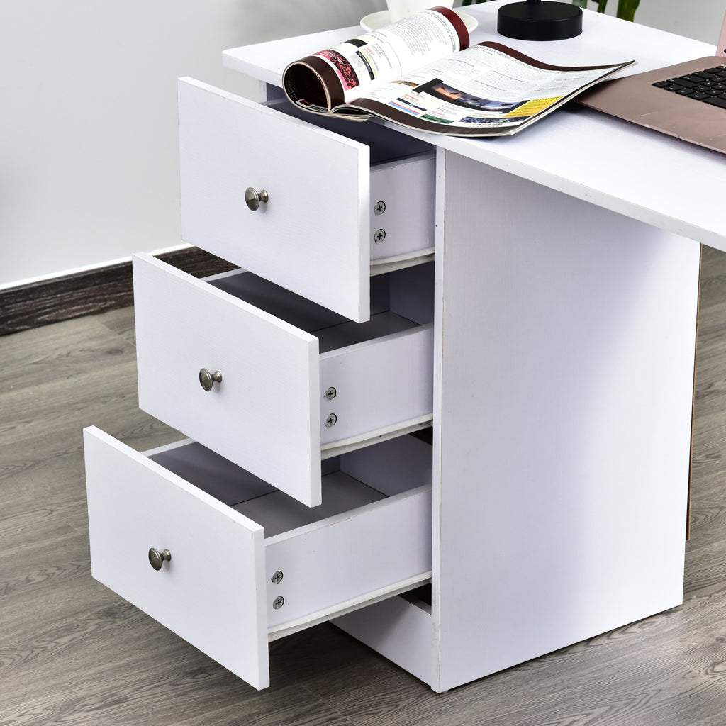 Bureau informatique multimédia multi-rangements 3 tiroirs 2 étagères 120L x 49l x 72H cm blanc-7