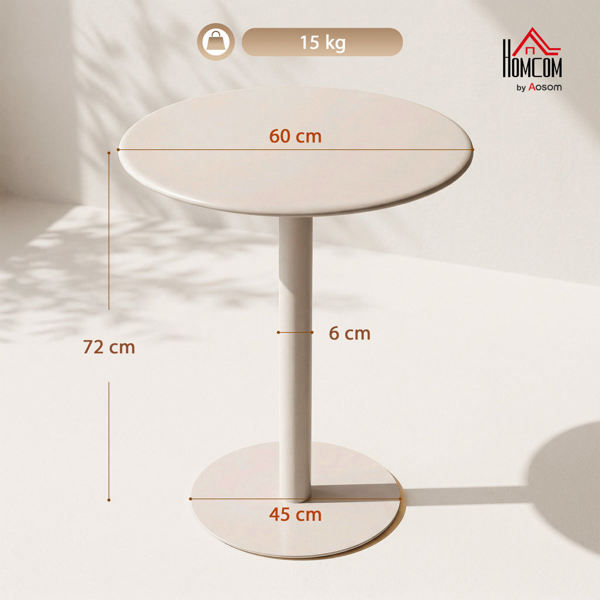 Table à Manger Ronde pour 2 Personnes Ø60 cm, Moderne avec Base Ronde, Cadre en Acier, pour Intérieur Extérieur, Beige-2