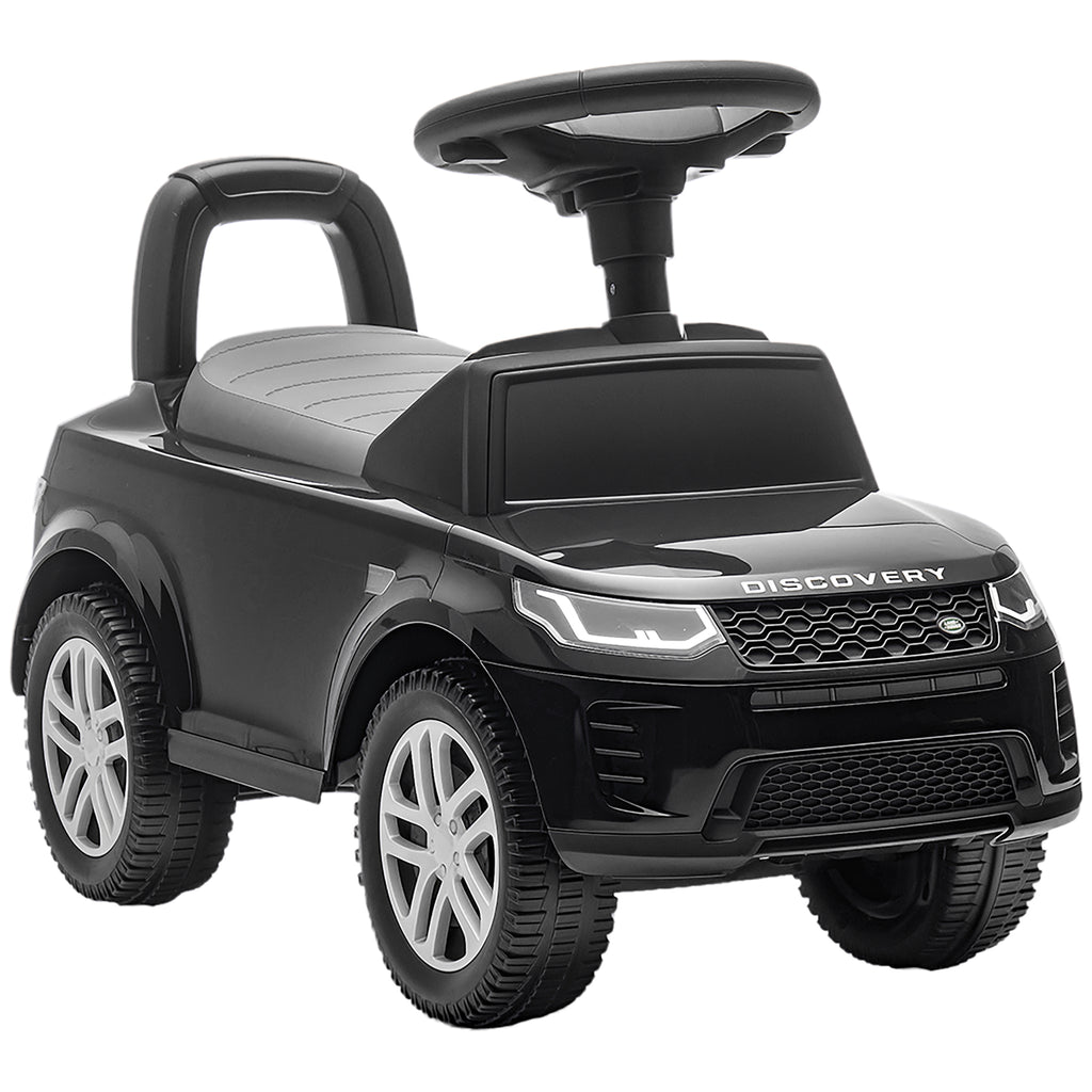 Porteur enfants voiture sous licence Land Rover, véhicule à pousser, klaxon, sons de moteur, rangement sous siège, noir-0