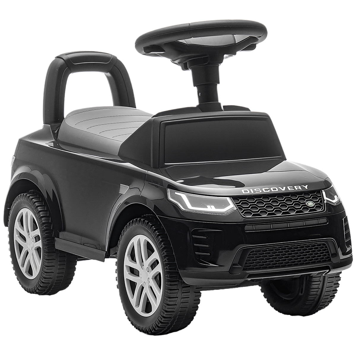 Porteur enfants voiture sous licence Land Rover, véhicule à pousser, klaxon, sons de moteur, rangement sous siège, noir-0