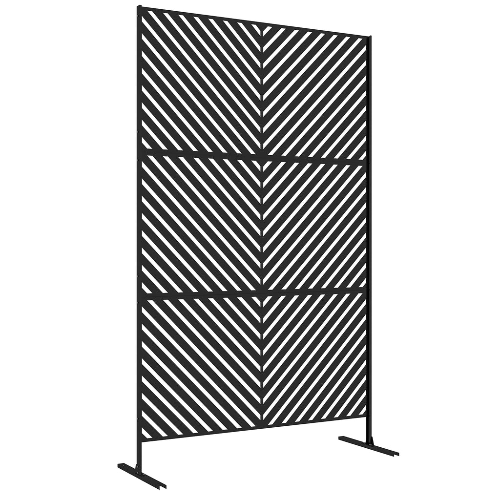 Panneau brise vue décoratif paravent extérieur à motif géométrique ajouré en métal - 122 x 45 x 198 cm, noir-0