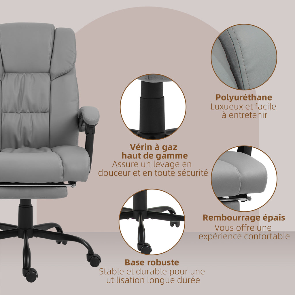 Fauteuil de bureau massant avec repose-pied, hauteur réglable, dossier inclinable, télécommande filaire, pivotant à 360°-7