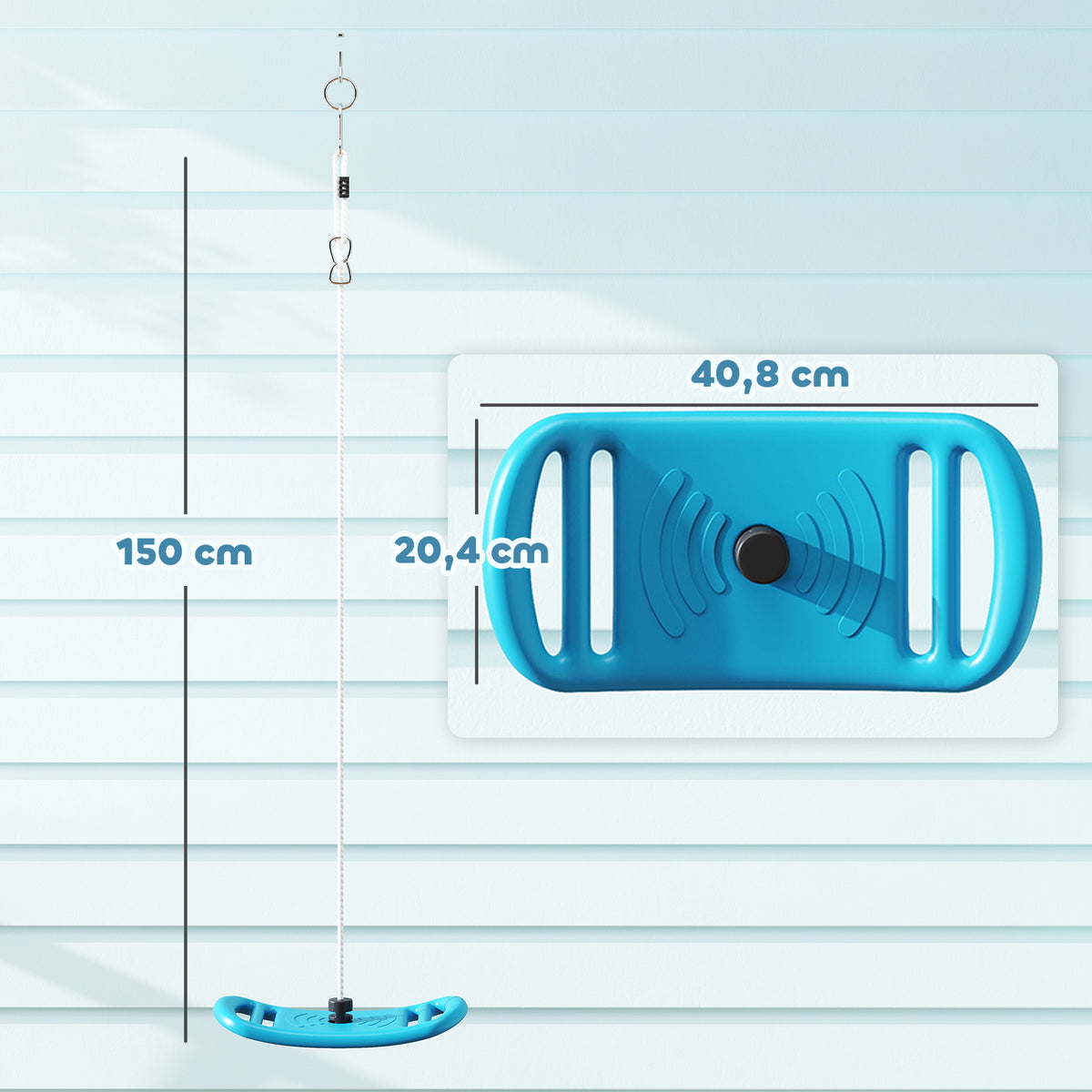 Balançoire enfant extérieur et intérieur avec corde réglable, mousqueton, charge max. 70 kg, bleu-2