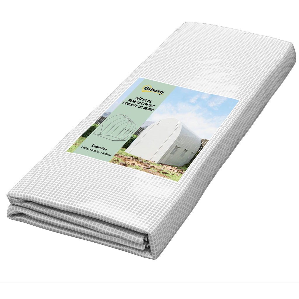 Bâche de Rechange Serre Tunnel 6 m², bâche PE Anti-UV imperméable 6 fenêtres + Porte Enroulable zippée Blanc-0