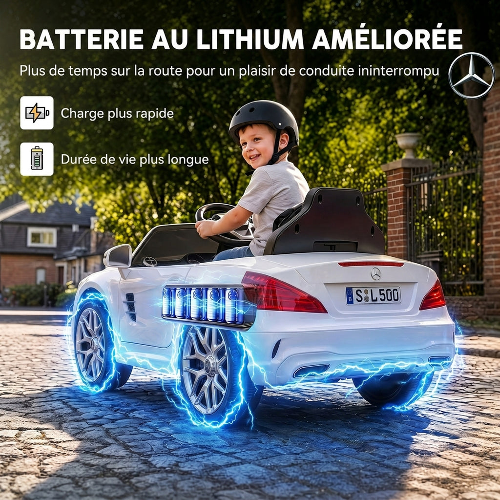 Voiture Électrique Enfants 12V Mercedes-Benz SL500, 3-5 km/h, 2 Moteurs, Télécommande 2,4G, pour 3-5 Ans, Blanc-4