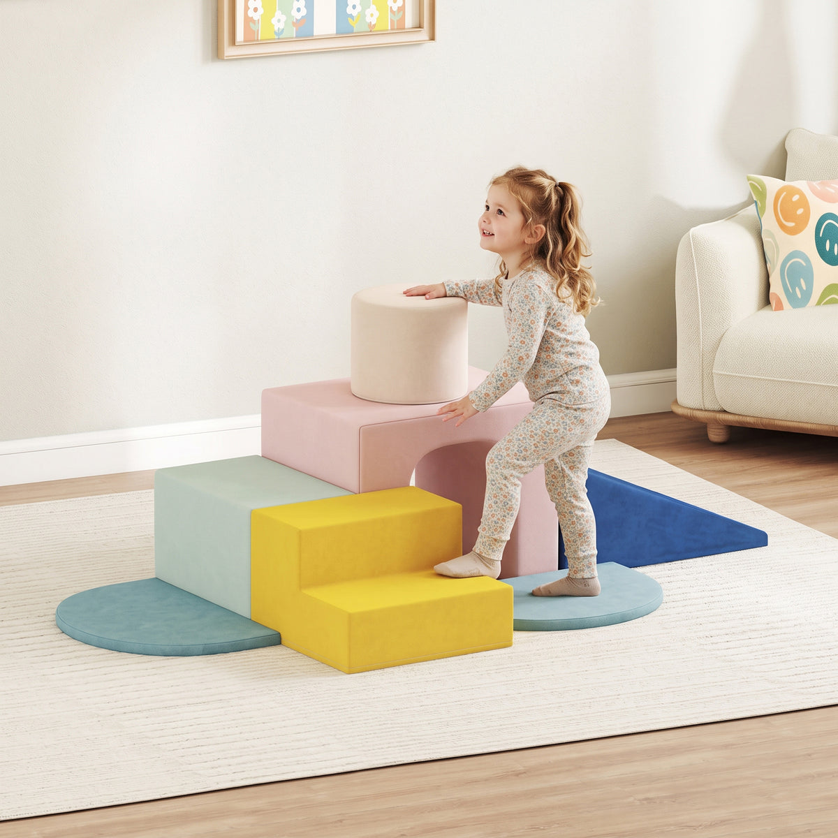 Parcours motricité bébé jouet d'escalade modulable 8 pièces housse lavable en velours 51 x 40 x 40 cm multicolore-1