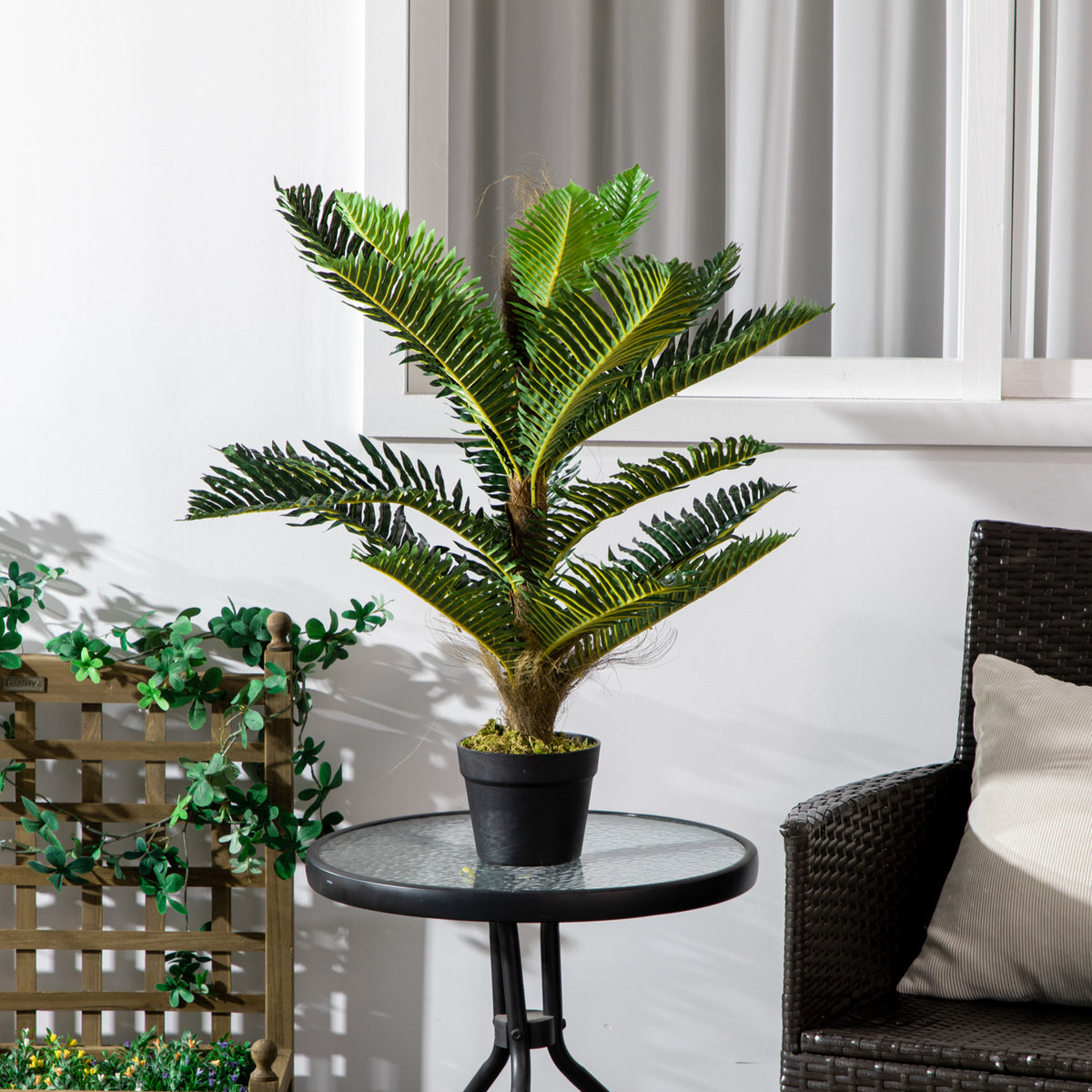 Plante artificielle palmier 85 cm avec 18 grandes feuilles grand réalisme pot inclus-1