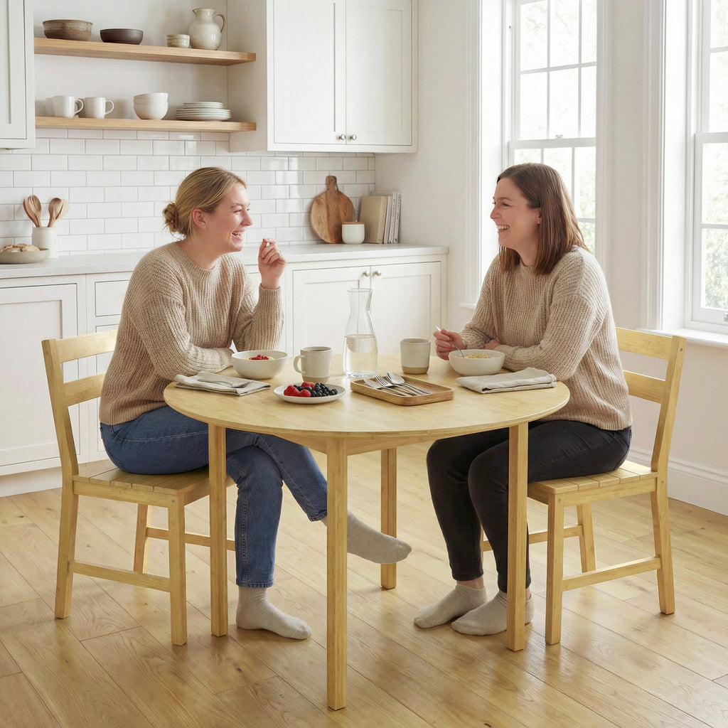 Lot de 2 chaises de salle à manger en bambou, chaises de cuisine sans accoudoirs avec assise à lattes, bois naturel-7