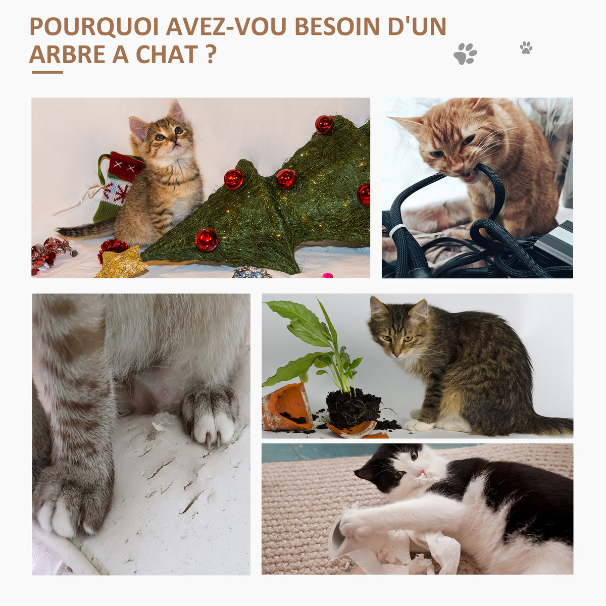 Arbre à chat en cercle avec griffoir en jute et jouet de souris coussin en peluche doux en panneaux de particules 40 x 30 x 56 cm kaki beige café-5
