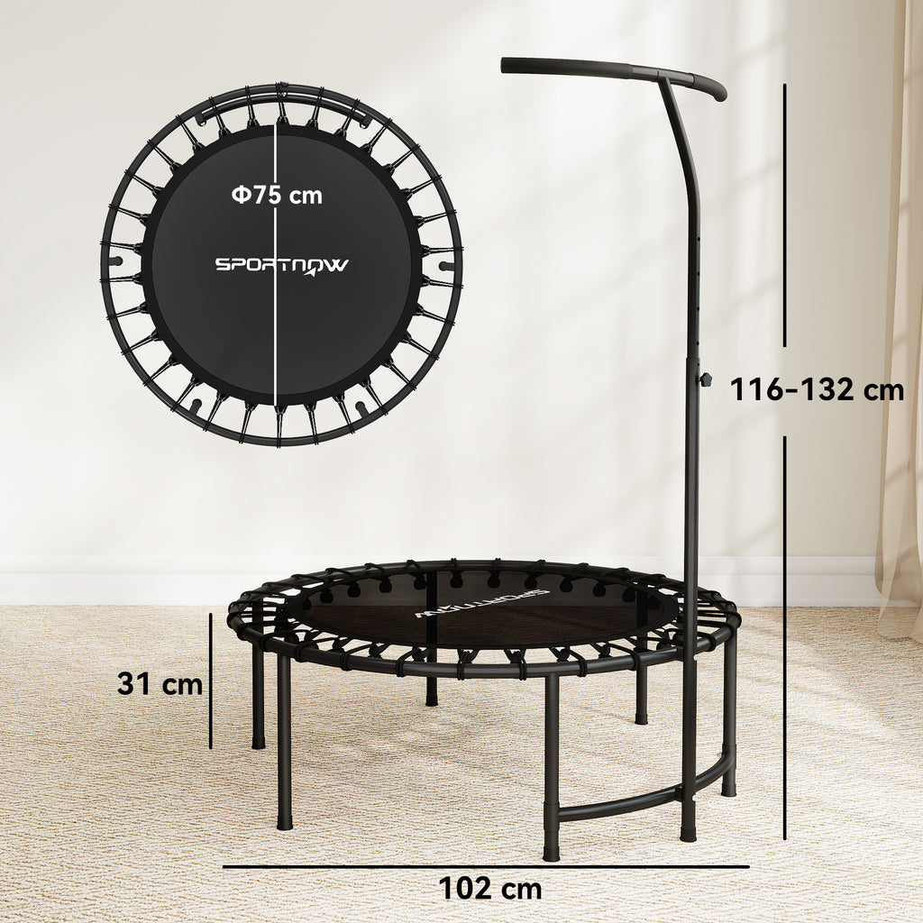 Trampoline de Fitness avec Cordes Élastiques, Poignée Réglable 5 Positions, Capacité 100 kg, Acier, Ø102x132cm, Noir-2