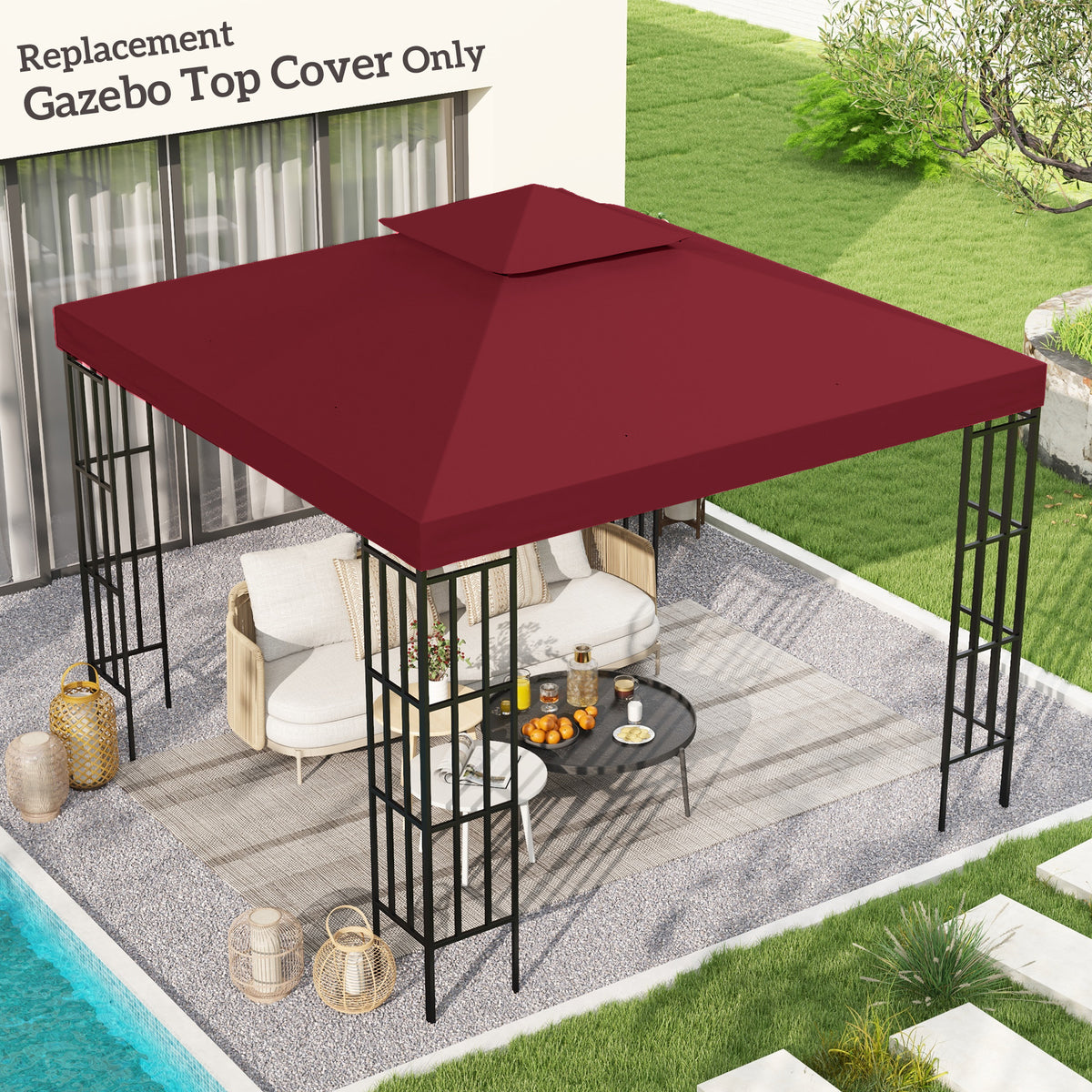 Toit de Remplacement pour pavillon de Jardin Toile de Rechange pour pavillon tonnelle Tente 3 x 3 m Rouge vineux-1