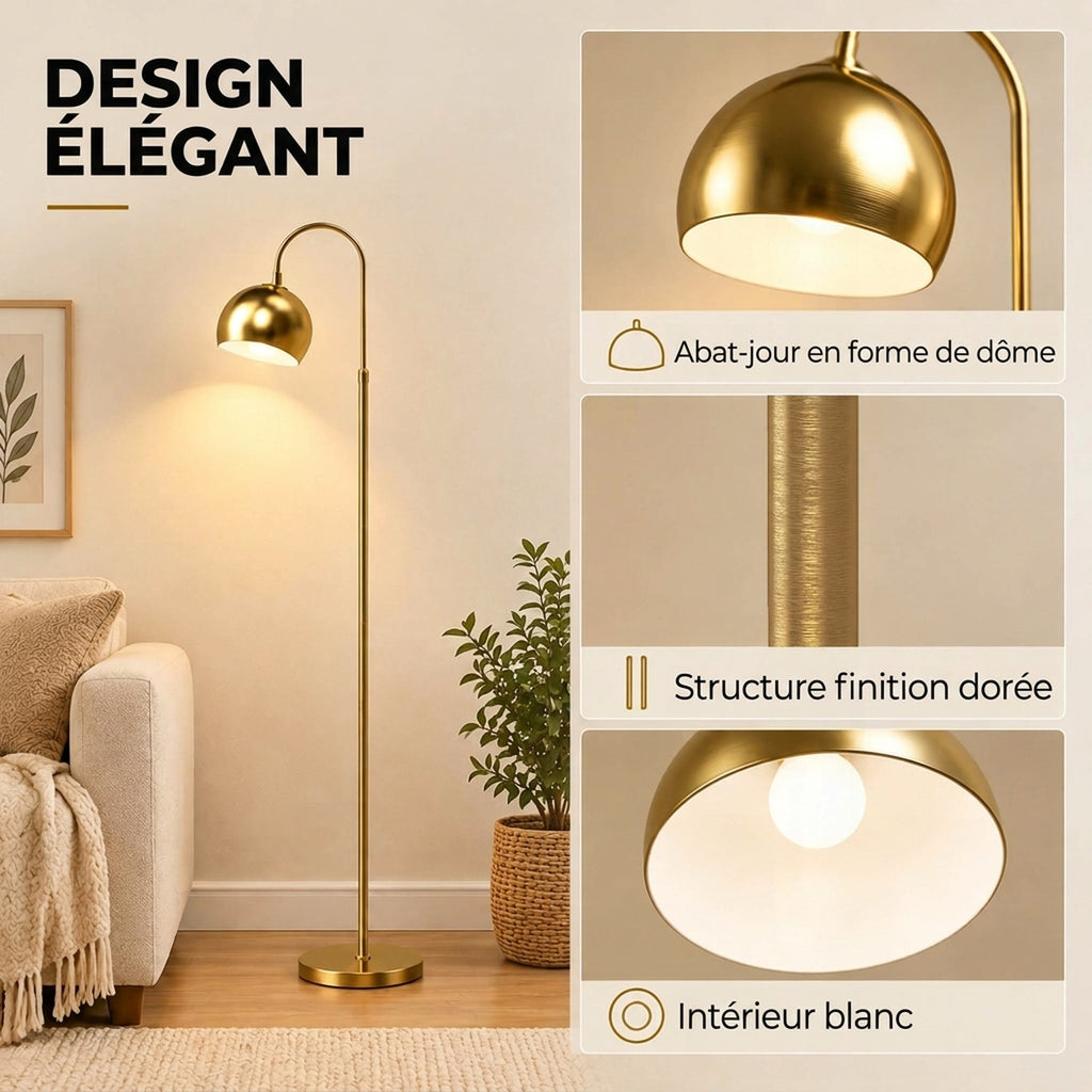 Lampadaire sur Pied Salon, Lampe sur Pied Moderne 40W, Douille E27, Hauteur Réglable, Abat‑jour Orientable, Doré-5