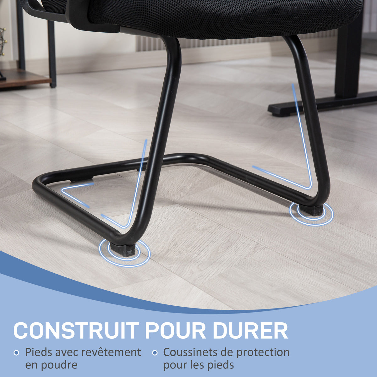 Chaise de bureau en maille sans roulettes, base en traîneau, pour salle de conférence, attente, réception, noir-5