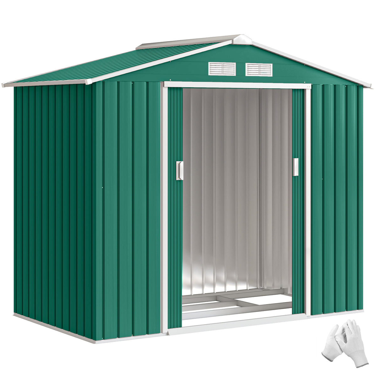 Abri de Jardin 2,42 m² - Remise pour Outils avec kit de fondation - cabanon Porte verrouillable - dim. 213L x 130l x 185H cm - tôle d'acier Vert-0
