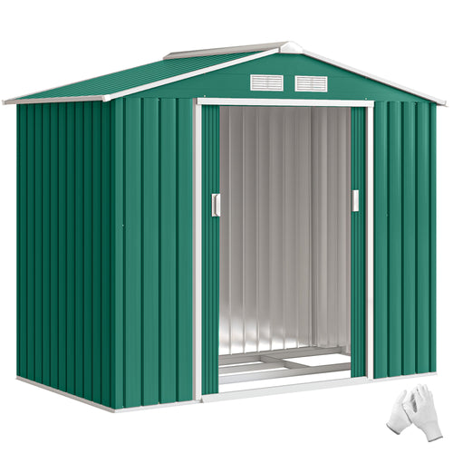 Abri de Jardin 2,42 m² - Remise pour Outils avec kit de fondation - cabanon Porte verrouillable - dim. 213L x 130l x 185H cm - tôle d'acier Vert-0