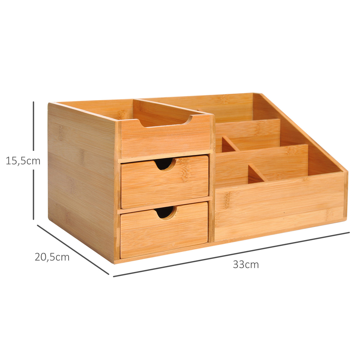 Lot de 2 boîtes de Rangement de Bureau - Organiseur de Bureau - 7 Compartiments, 2 tiroirs - Bambou Verni-2