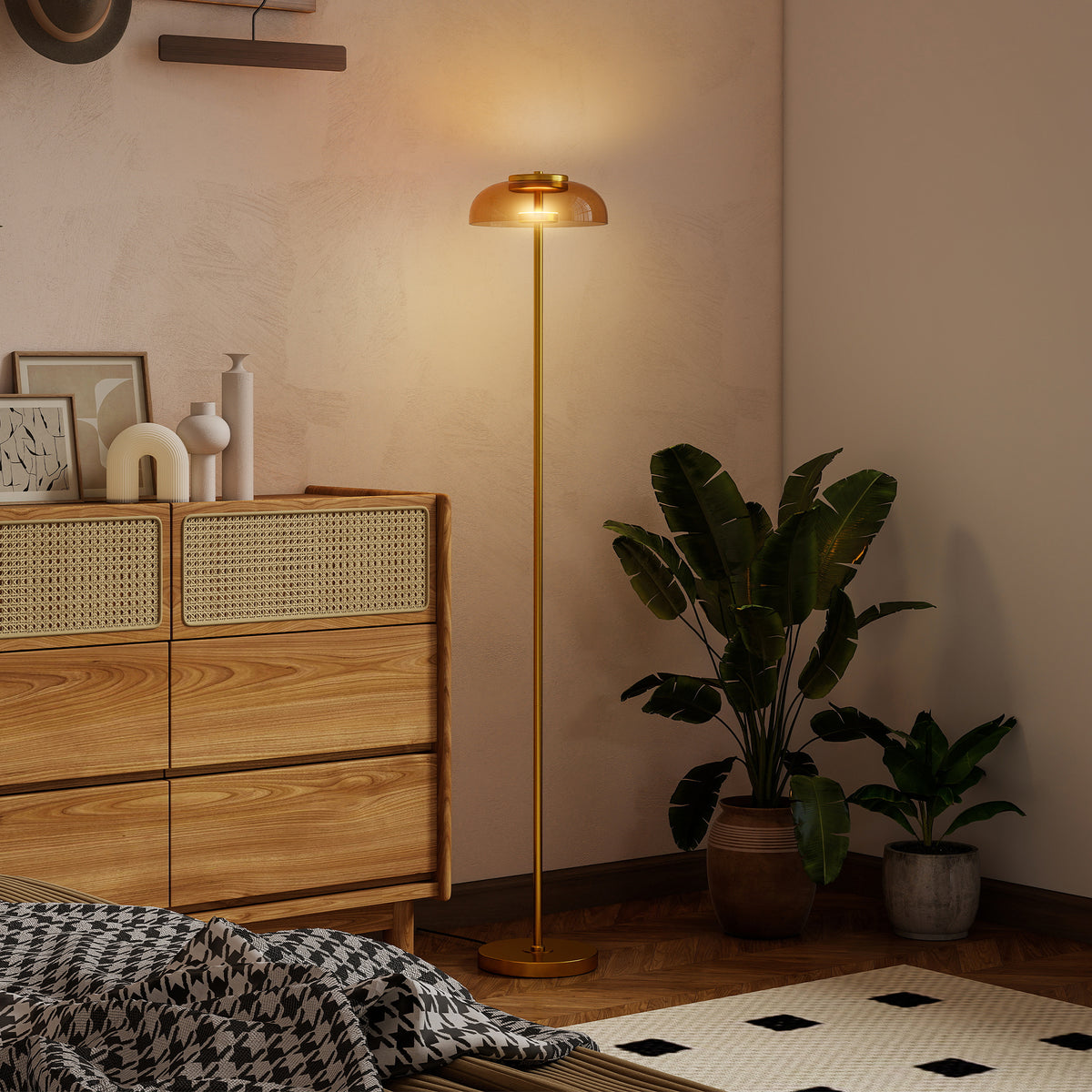 Lampadaire sur pied de salon, lampe salon LED avec lumière chaude 3000 K et interrupteur à pied, Ø25x134cm, ton laiton-7