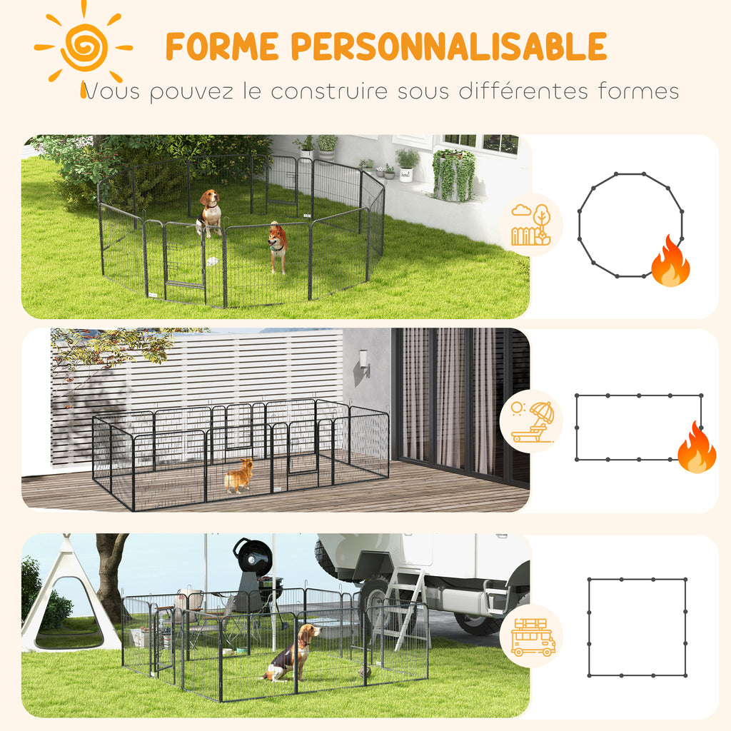 Parc enclos modulable acier époxy porte verrouillable pour chiens petits animaux intérieur et extérieur 80 x 80 cm gris-3