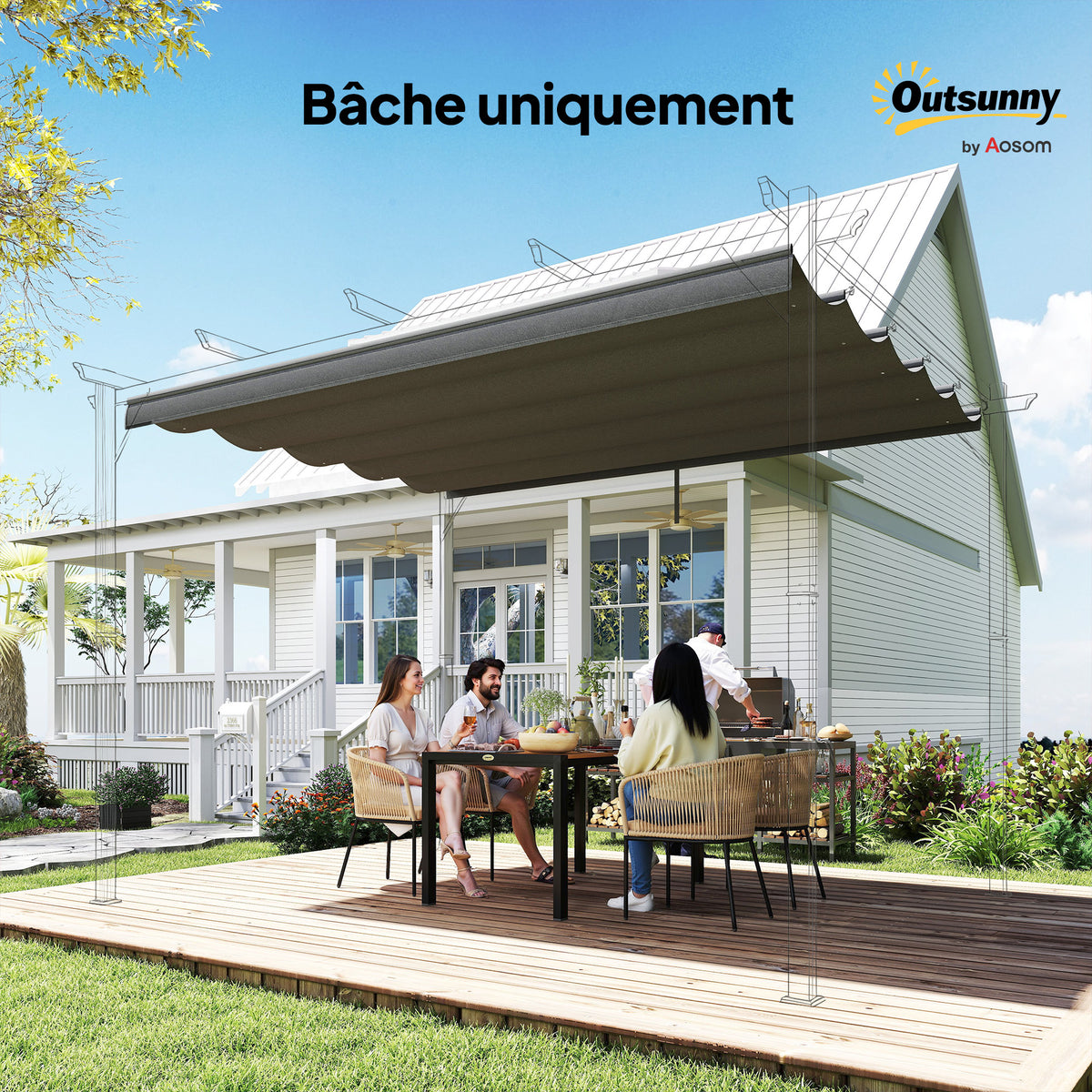 Toile de toit pour pergola tonnelle rétractable de 4 x 3 m - toile uniquement 350 x 260 cm gris foncé-7
