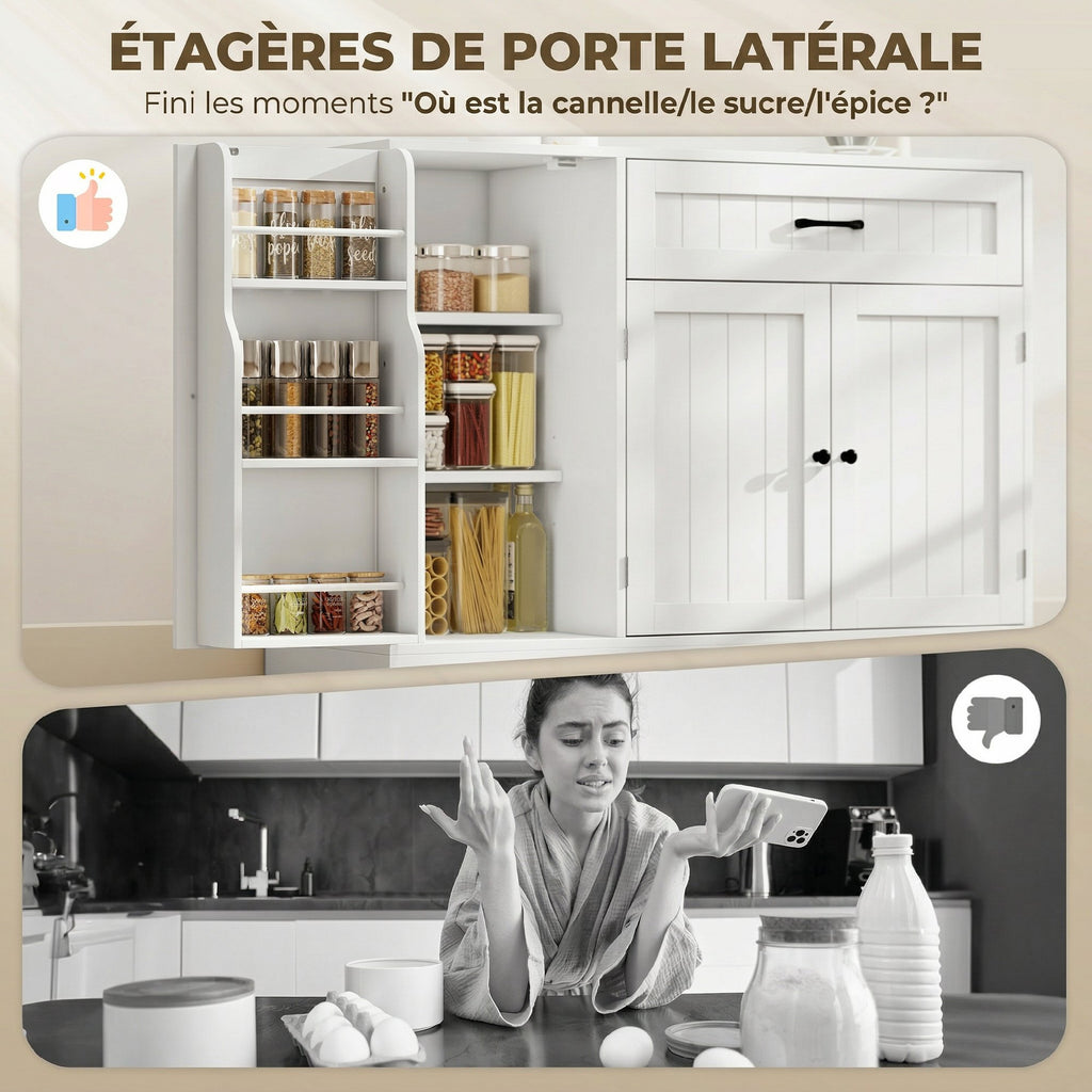 Buffet cuisine, meuble de rangement avec tiroir, 3 portes à fermeture douce, racks-porte et étagères réglables, blanc-4