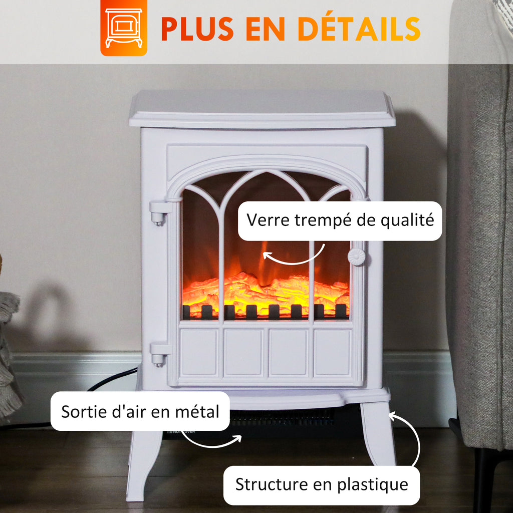Cheminée électrique sur pied 1000/2000 W, fausse cheminée décorative avec effet flamme LED, blanc-6