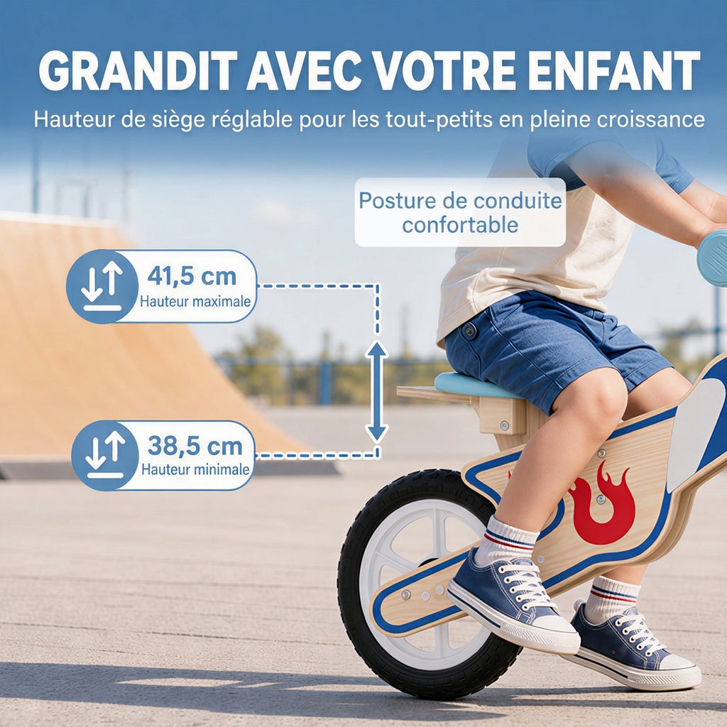 Draisienne Enfants Vélo Bébé sans Pédales avec Selle Réglable en PU, pour 3-5 Ans Jusqu'à 50 kg, Bois Naturel-4