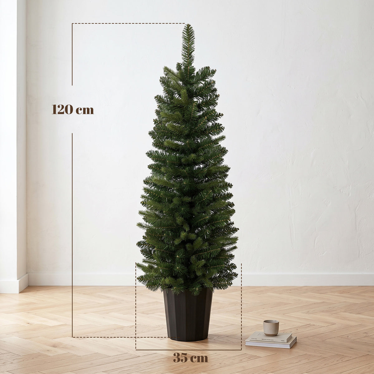 Lot de 2 Sapins de Noël Artificiels 120 cm, Base en Pot de Culture, Pointes de Branches Ignifuges, Vert-2
