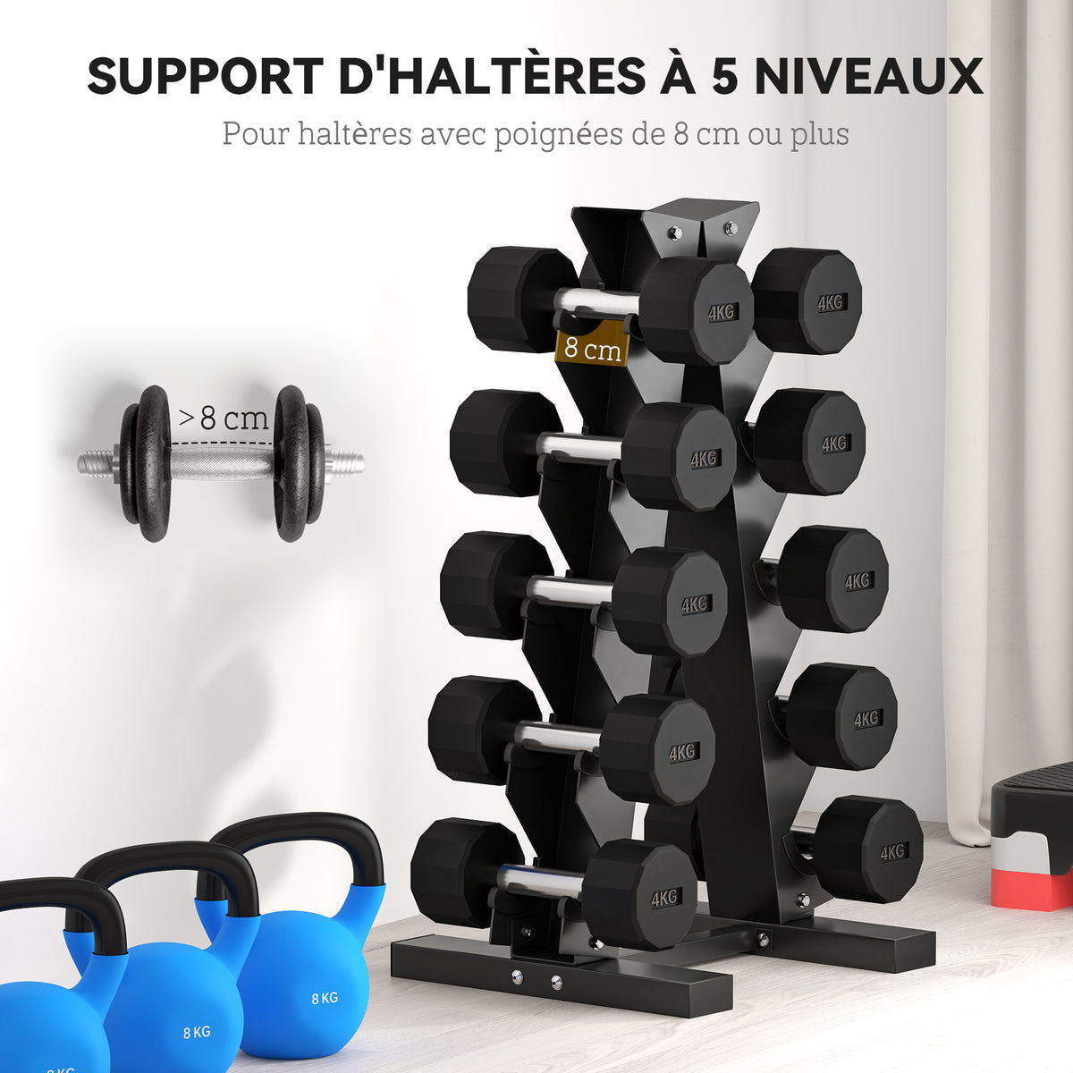 Support d'haltères à 5 niveaux stockage d'haltères en acier pour musculation Charge 100 kg 35x33x66 cm Noir-3