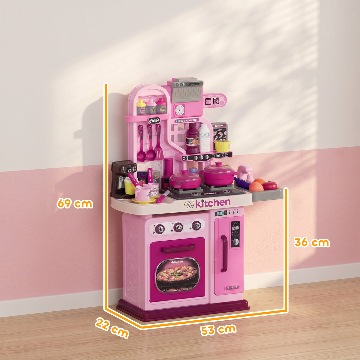Cuisine enfant accessoires 33 PCS jouet d'imitation pour enfant dinette enfant 3-6 ans lumières et sons réalistes rose-2