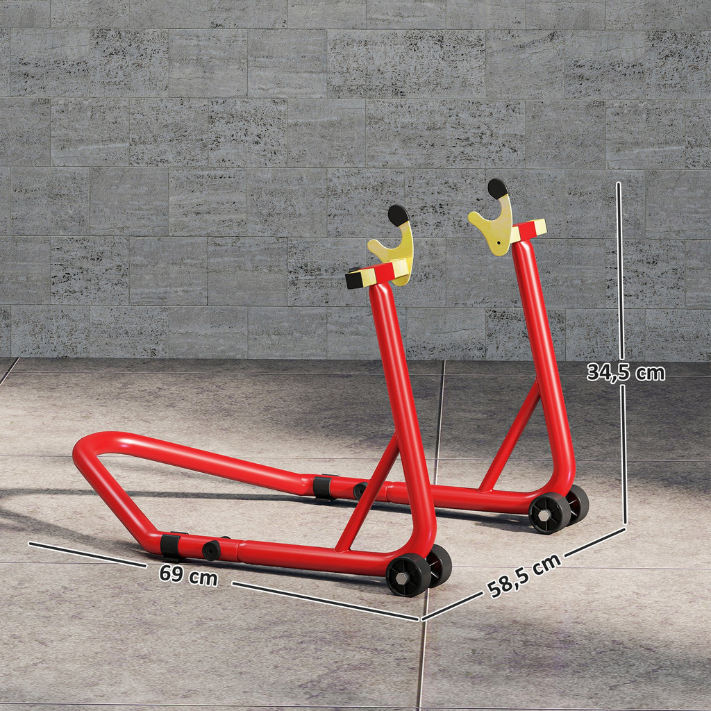 Bloque roue de moto pour pneu arrière capacité 544 kg avec fourches réglables en U et L en acier 69x58,5x34,5 cm rouge-2