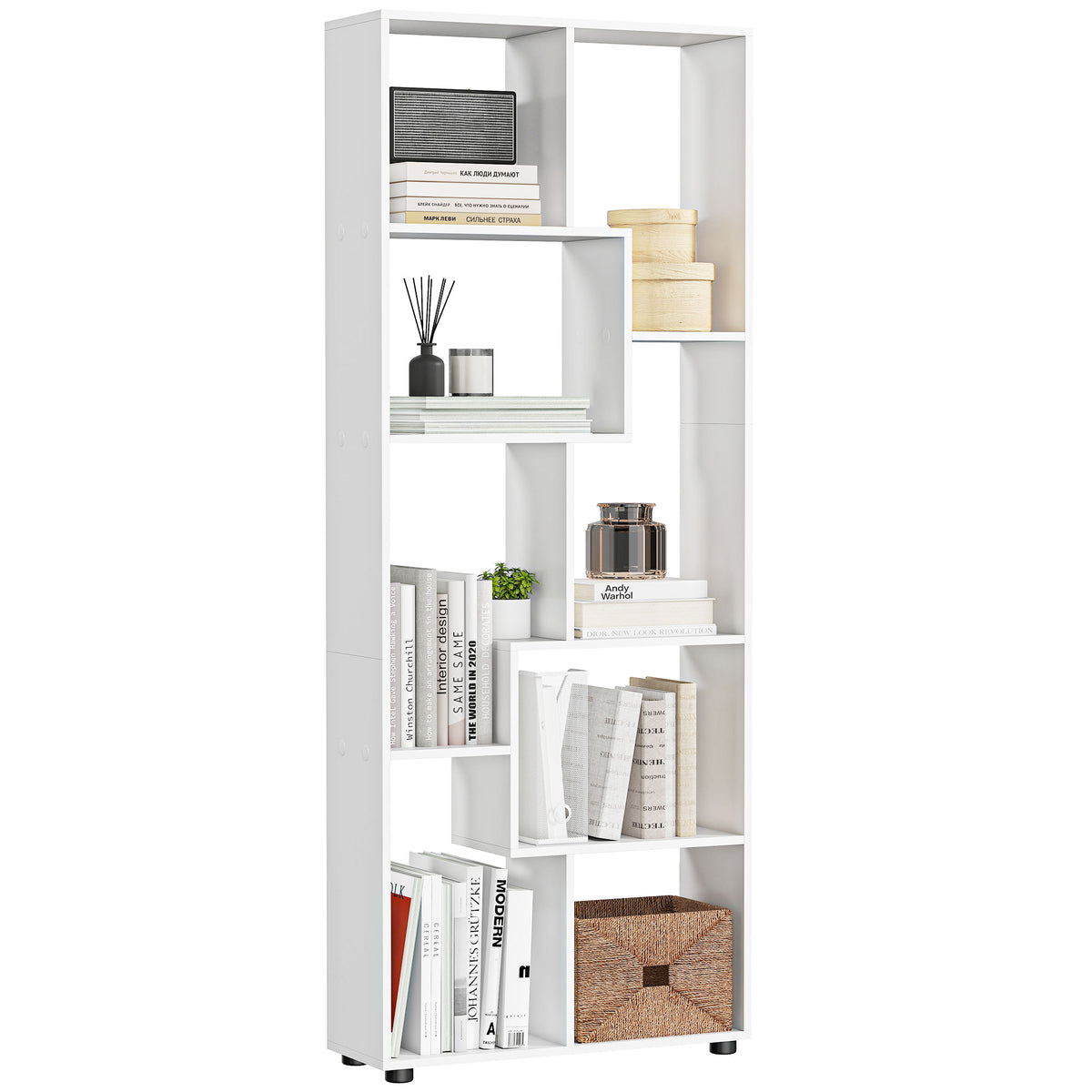 Bibliothèque étagère Zig zag Design Contemporain 70L x 24l x 178H cm Panneaux Particules Blanc-0