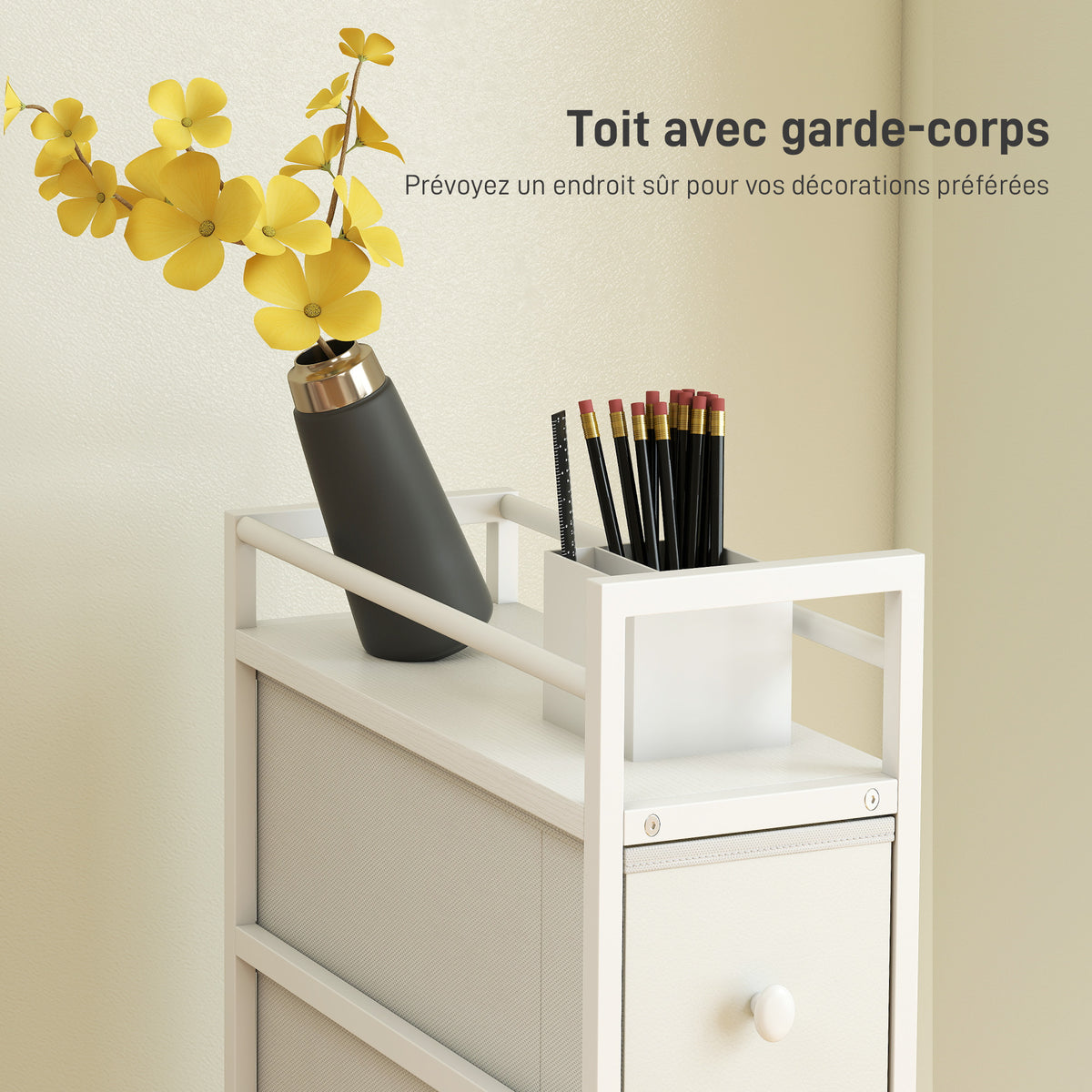 Commode 4 Tiroirs Pliables en Tissu, Meuble de Rangement Étroit, Style Moderne, Cadre en Acier, 20 x 43 x 81,5 cm Blanc-5