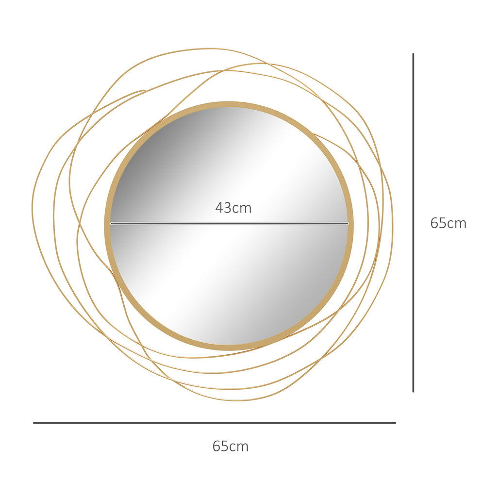 Miroir rond en métal filaire doré, décoration style moderne, diamètre Φ65 cm-2