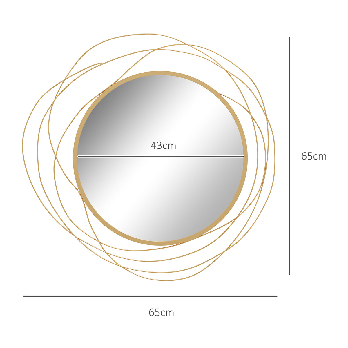 Miroir rond en métal filaire doré, décoration style moderne, diamètre Φ65 cm-2