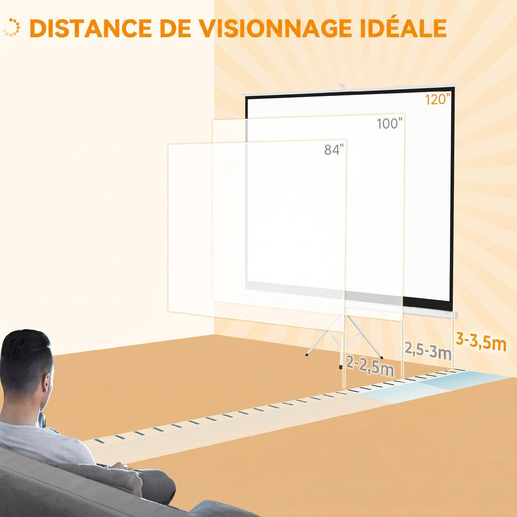Écran de projection avec trépied pliable 120 pouces 4K HD 4:3, écran vidéoprojecteur réglable en hauteur, blanc-6