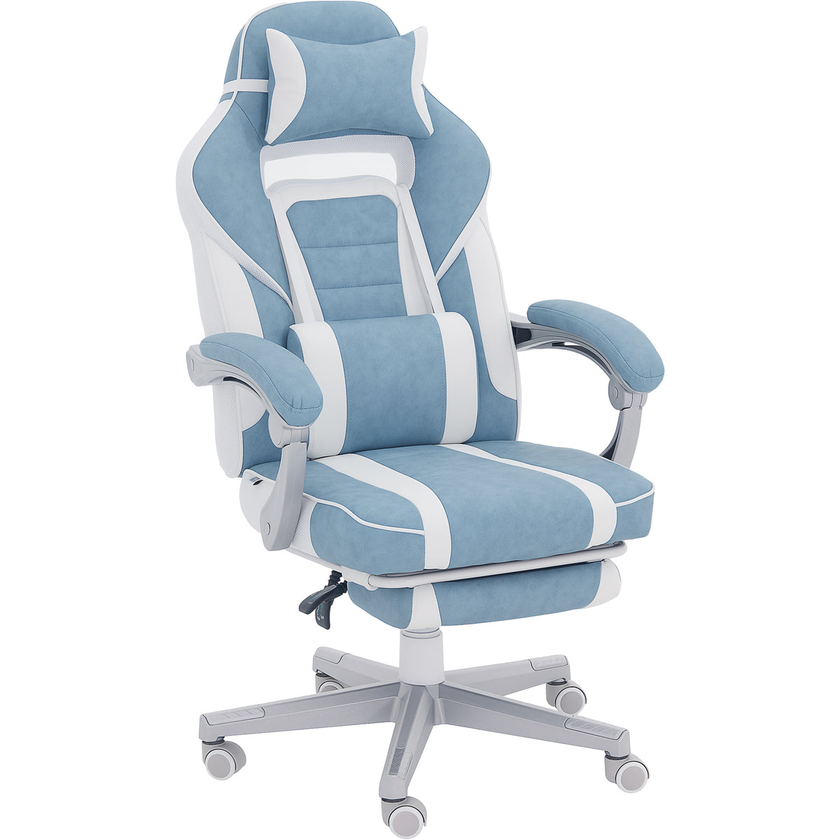 Chaise gaming, fauteuil gaming ergonomique avec repose-pieds, hauteur réglable, dossier inclinable, 63x63x123cm, bleu-0