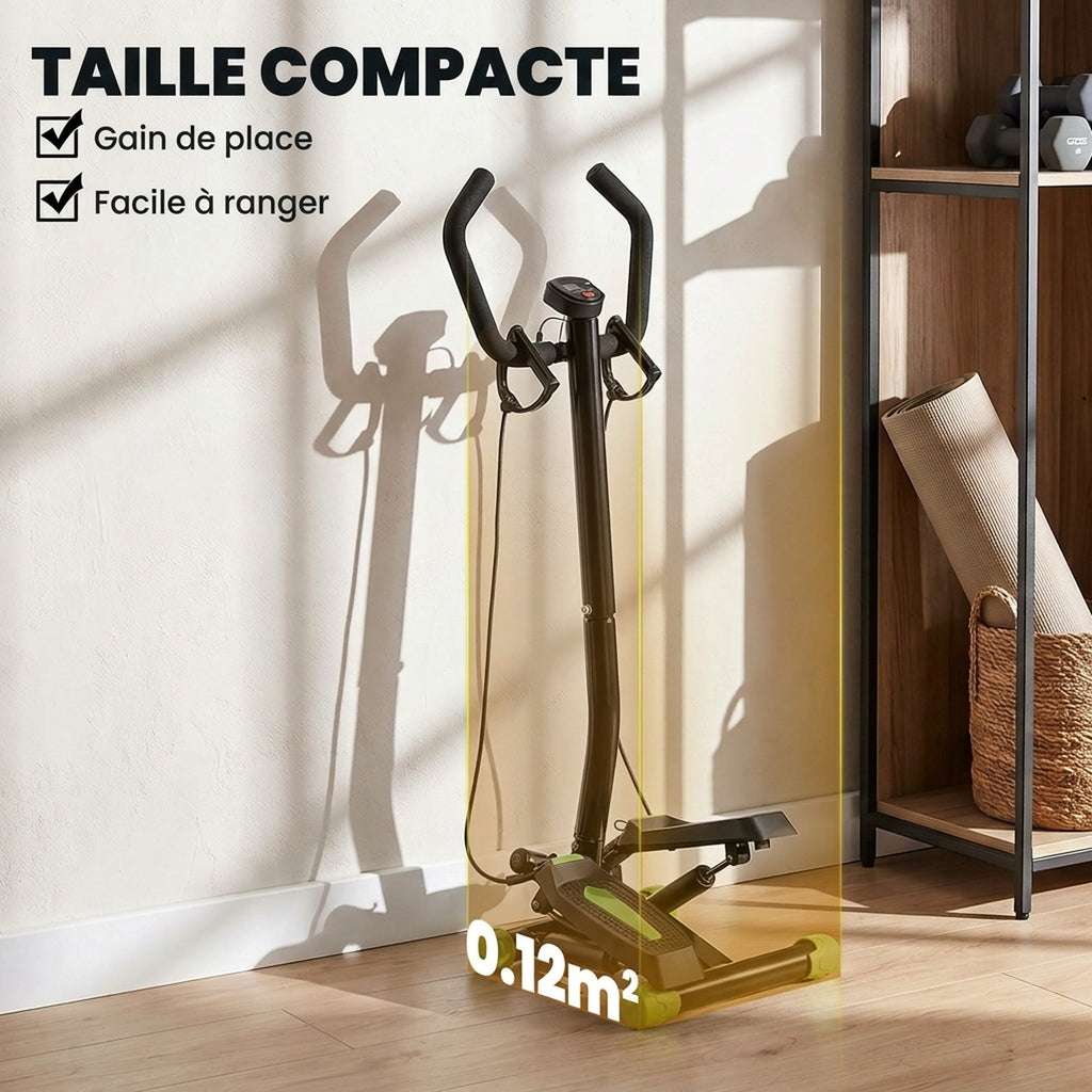 Stepper avec guidon, stepper de fitness avec écran LCD, pédales antidérapantes, marche d'escalier pour maison, bureau, salon, salle de sport, vert et noir-5