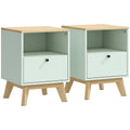 Lot de 2 tables de chevet, tables de nuit avec tiroir et compartiment ouvert, 40 x 40 x 55 cm, chêne et vert clair-0
